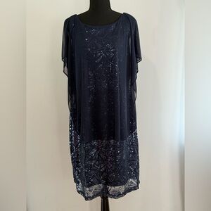 Jackie Jon New York 18 Elegant Navy Blue Sequin Knee Length Dress 446